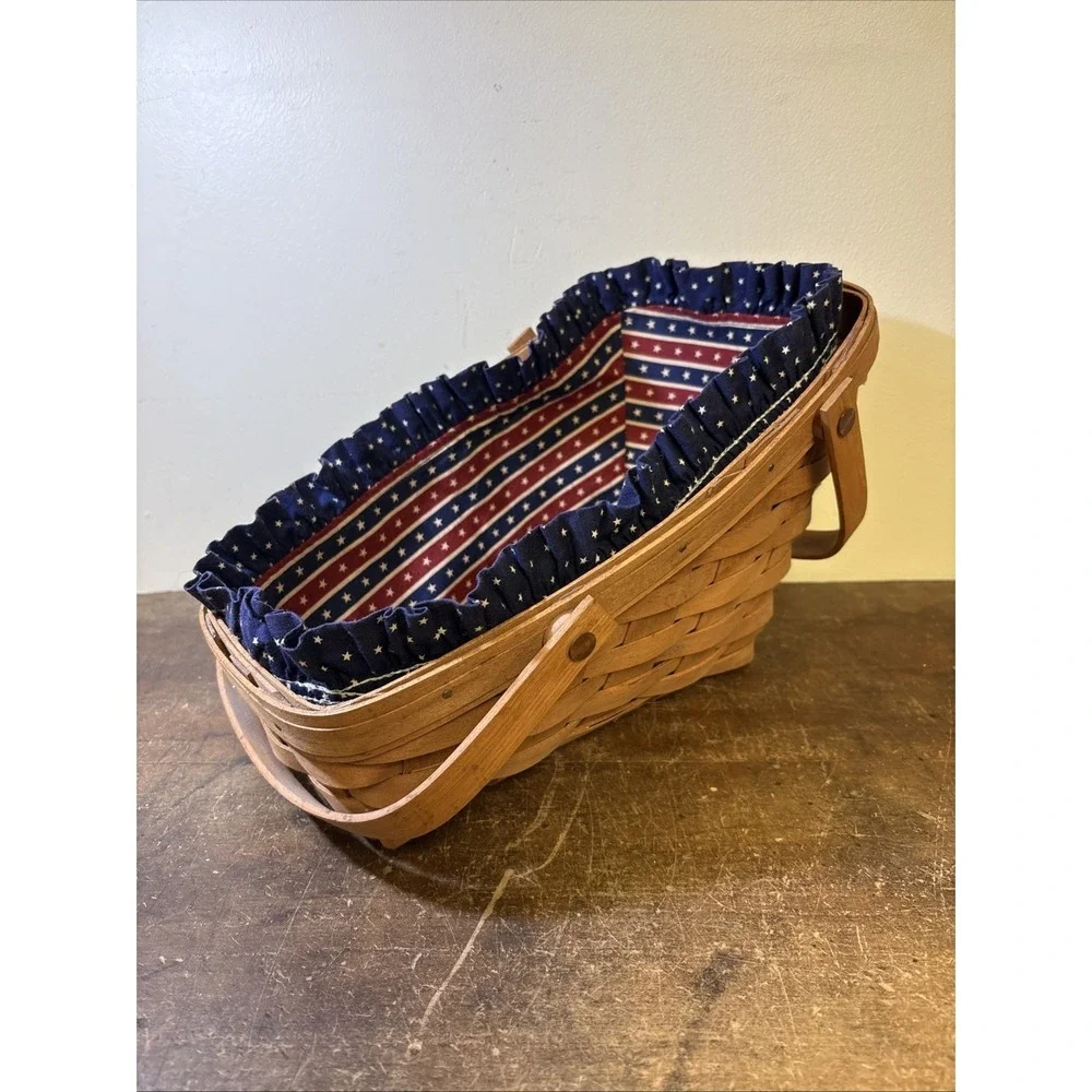1987 Longaberger Market Basket Patriotic Americana Fabric Liner Handwoven USA